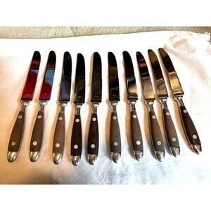VTG Supreme Cutlery Japan Stainless Brown Rivet Handle Dinner Knives LOT OF 10